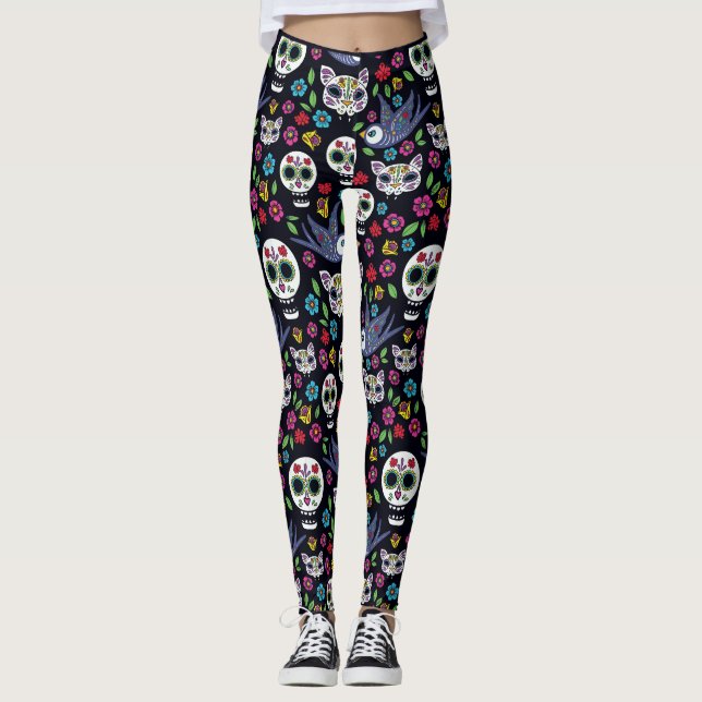 Diameter De Los Muertos Damasker | bohemträdgårdar Leggings (Framsida)