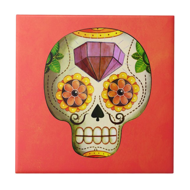 Diameter de Los Muertos Mexikan sockerskalle Kakelplatta (Framsidan)
