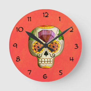 Diameter de Los Muertos Mexikan sockerskalle Rund Klocka