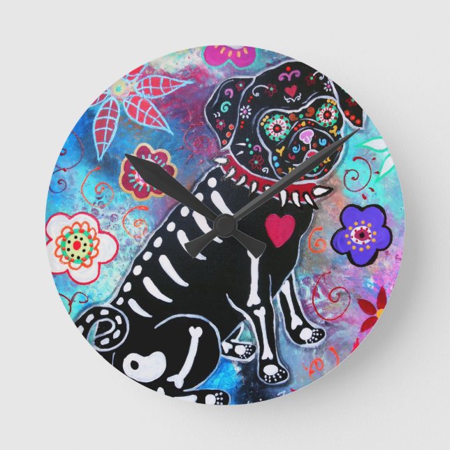 Diameter de los Muertos Mops hund älskare Rund Klocka (Framsida)