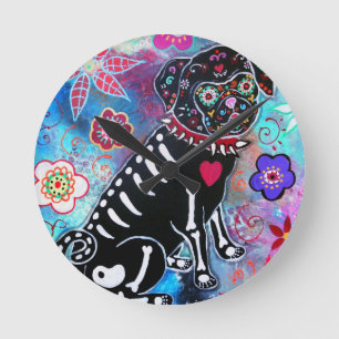 Diameter de los Muertos Mops hund älskare Rund Klocka