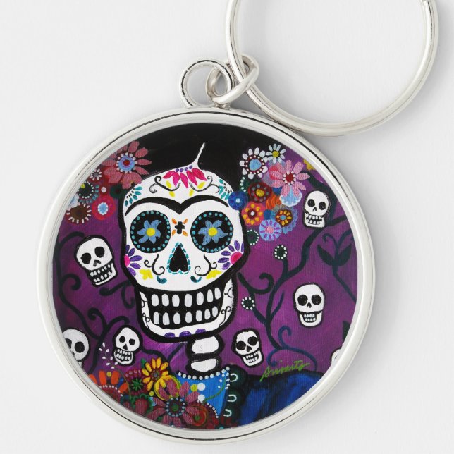DIAMETER DE LOS MUERTOS RUND SILVERFÄRGAD NYCKELRING (Framsidan)
