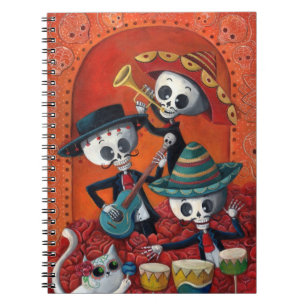 Diameter de Los Muertos Skelett MariachiTrio Anteckningsbok Med Spiral