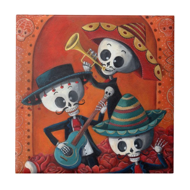 Diameter de Los Muertos Skelett MariachiTrio Kakelplatta (Framsidan)