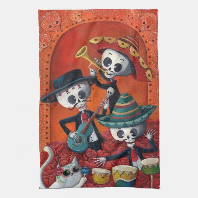 Diameter de Los Muertos Skelett MariachiTrio Kökshandduk (Vertikal)