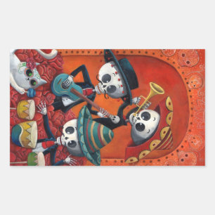 Diameter de Los Muertos Skelett MariachiTrio Rektangulärt Klistermärke