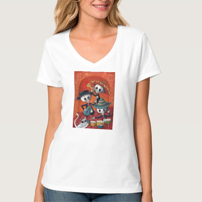 Diameter de Los Muertos Skelett MariachiTrio Tee Shirt (Framsida)