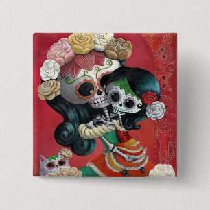 Diameter de Los Muertos Skelett mor och dotter Knapp