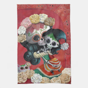 Diameter de Los Muertos Skelett mor och dotter Kökshandduk