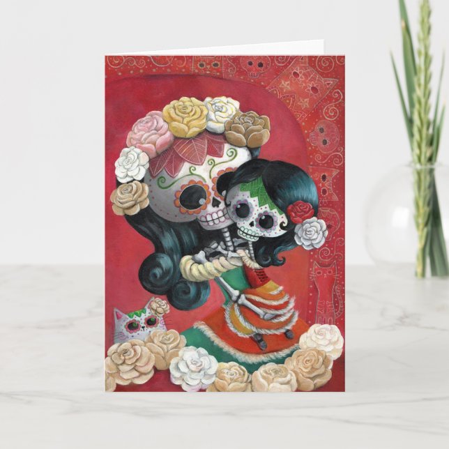 Diameter de Los Muertos Skelett mor och dotter Kort (Framsida)