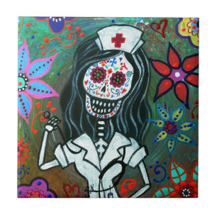 Diameter de los Muertos Vårda RN målning Kakelplatta