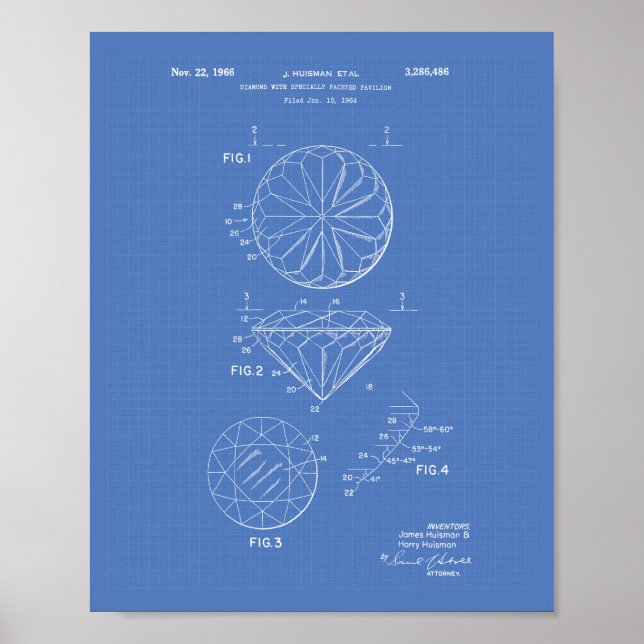Diamond 1966 Patent Art Blueprint Poster (Framsidan)