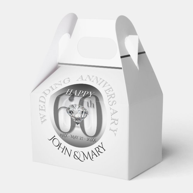 Diamond 60:E Bröllop-årsjubileet Gable Favor Box Presentaskar (Framsidan Sidan)