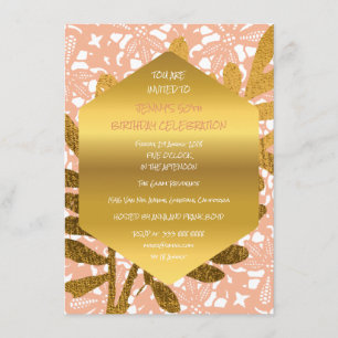 Diamond Birthday Peach Pastel Guld Löv Snöre Inbjudningar