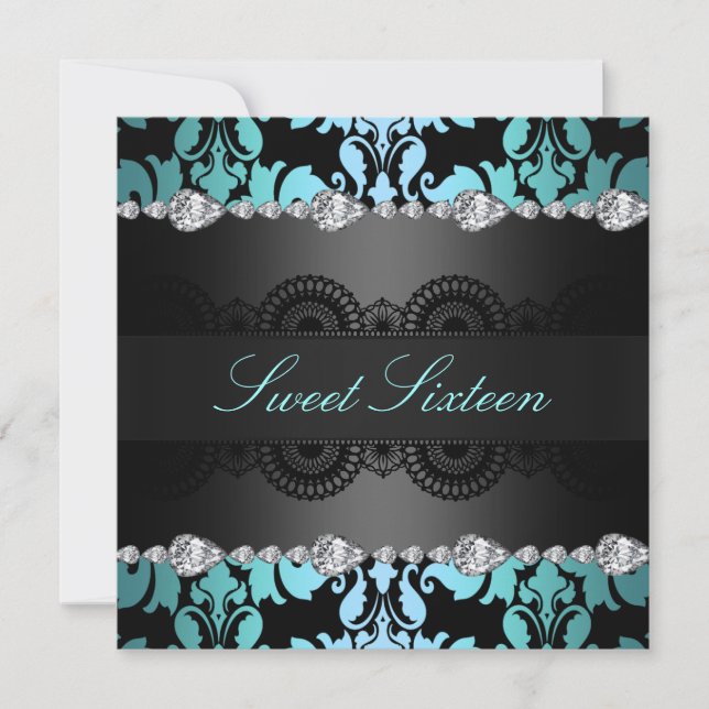 Diamond Black/Blue Sweet16 Birthday inbjudan (Framsida)
