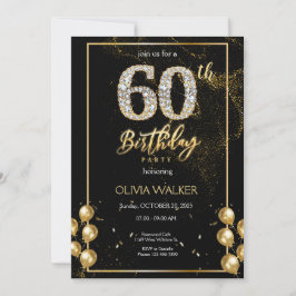 Diamond Black och Guld Birthday Inbjudningar