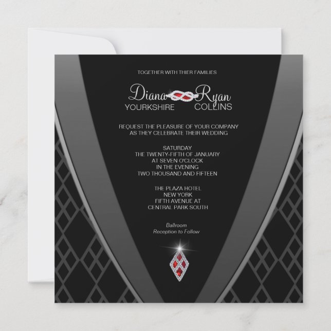 Diamond Black Tie-inbjudan Inbjudningar (Baksida)