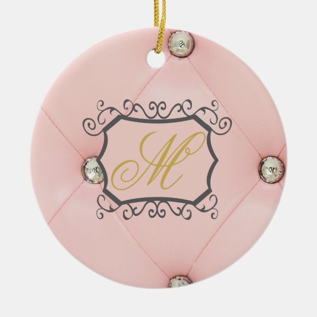Diamond Bling Rosa Tuftad läder Mönster Ornament (Framsidan)