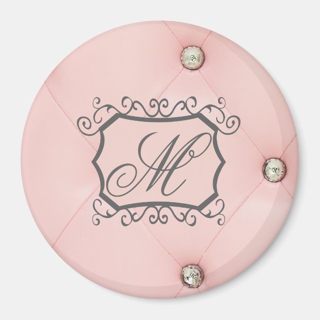 Diamond Bling Rosa Tuftad monogram första magnet (Framsidan)