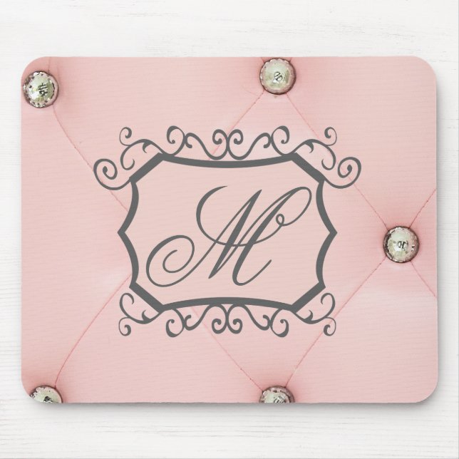 Diamond Bling Rosa Tuftad monogram musknapp Musmatta (Framsidan)