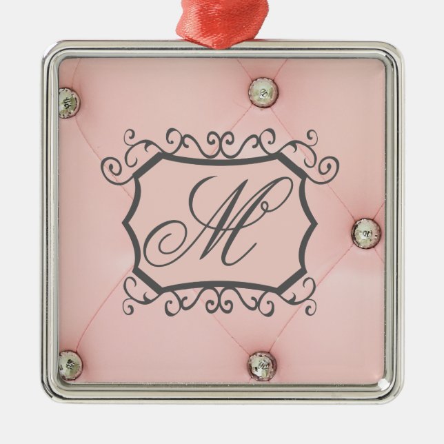 Diamond Bling Rosa Tuftad Monogram Ornament (Framsidan)