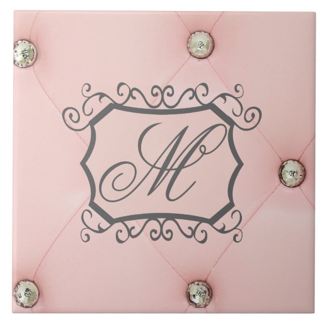 Diamond Bling Rosa Tuftad Monogram Visning Tile Kakelplatta (Framsidan)