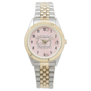 Diamond Bling Rosa Tuftad Monogram Wrist Watch Armbandsur