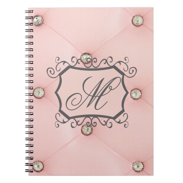 Diamond Bling Rosa Tuftad monogramanteckning Bok Anteckningsbok (Framsidan)