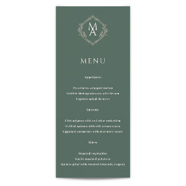 Diamond Blommigt Evergreen Monogram Bröllop Menu Meny