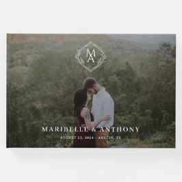 Diamond Blommigt Monogram och Photo Bröllop Gästböcker