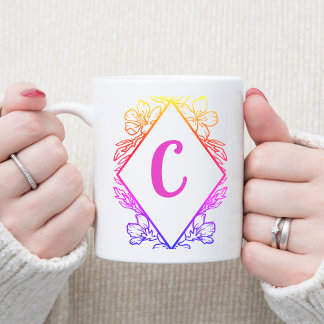 Diamond Botanical Monogram Coffee Mug |Personalize Kaffemugg