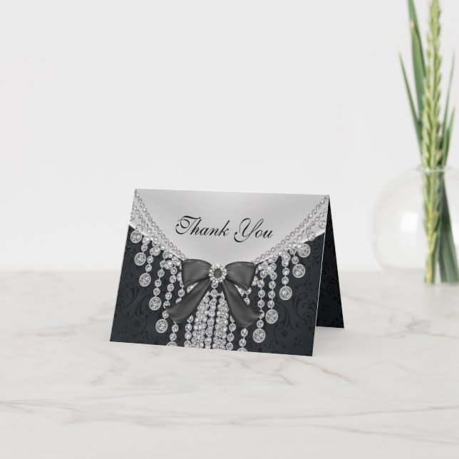 Diamond Bow & Damask 25-årsjubileum Tack Kort (Framsida)