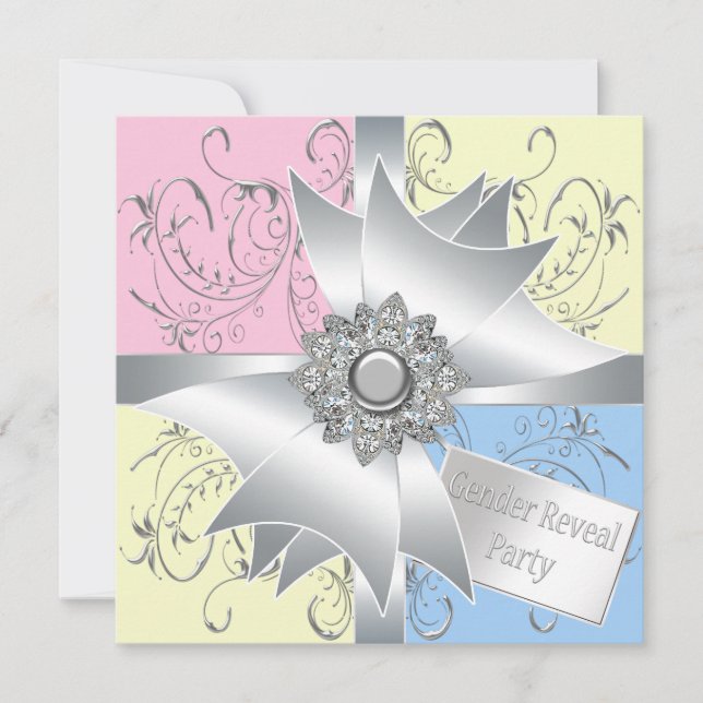Diamond Bow Elegant Rosa Blue Gender Reveal Party Inbjudningar (Framsida)