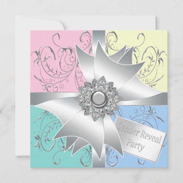 Diamond Bow Elegant Rosa Blue Gender Reveal Party Inbjudningar (Framsida)