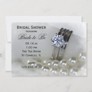 Diamond Bröllop Ringar och Pearls Möhippa Inbjudningar