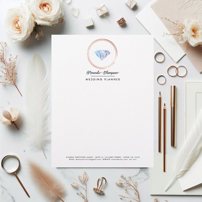 Diamond Bröllopsfixaren Business Branding Brevhuvud (Diamond Wedding Planner Business Branding Letterhead)