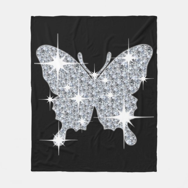 Diamond Butterfly Medium Black Fleece Blanket (Framsidan)