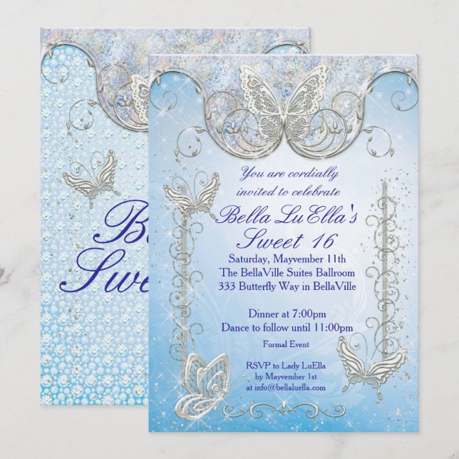 Diamond Butterfly Party-inbjudningar Inbjudningar (Fram/baksida)