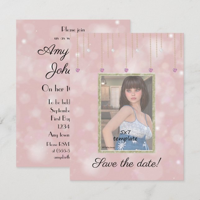 Diamond Chains Glitter Sweet 16 Photo Inbjudningar (Fram/baksida)