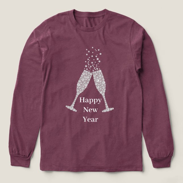 Diamond Champagne Glasses New Year's T Shirt (Design framsida)