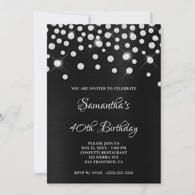 Diamond Confetti Black Satin Foil Ombre Inbjudningar (Framsida)