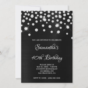 Diamond Confetti Black Satin Foil Ombre Inbjudningar