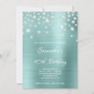 Diamond Confetti Blek Turkos Satin Foil Ombre Inbjudningar