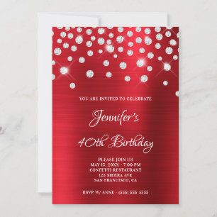 Diamond Confetti Bright Red Satin Foil Ombre Inbjudningar