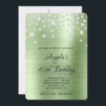 Diamond Confetti Mint Satin Foil 40th Birthday Inbjudningar<br><div class="desc">Ett söt rundat hörn lodrät fem gånger i veckan för hennes fantastiska 40-årsdag party firande. Faux diamant rhinestone stil mousserande konfetti och metallisk blankofolie är en tryckt digital grafik. Anpassade födelsedagsfest inbjudan. Glam och chic inbjudningar till hennes speciella milstolpe-födelsedag. Färg har ljust grönt höjdpunkter.</div>