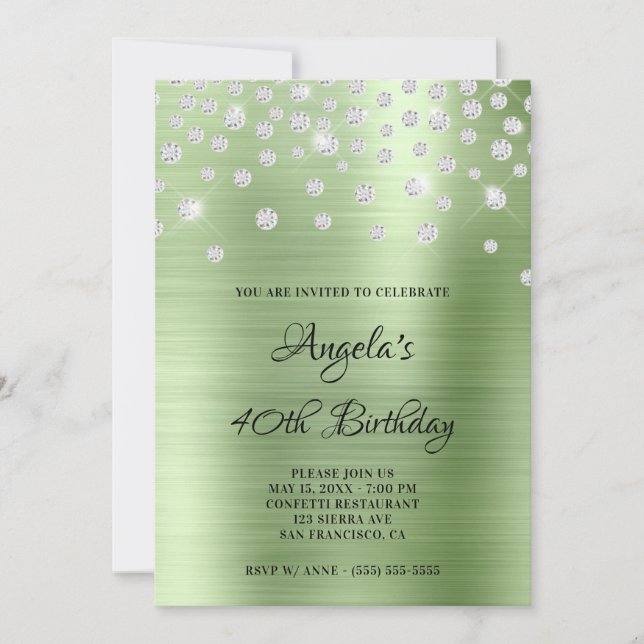 Diamond Confetti Mint Satin Foil Ombre Inbjudningar (Framsida)