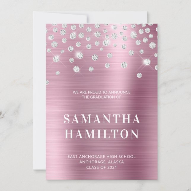 Diamond Confetti Rosa Ombre Foil Studenten Meddelande (Framsida)