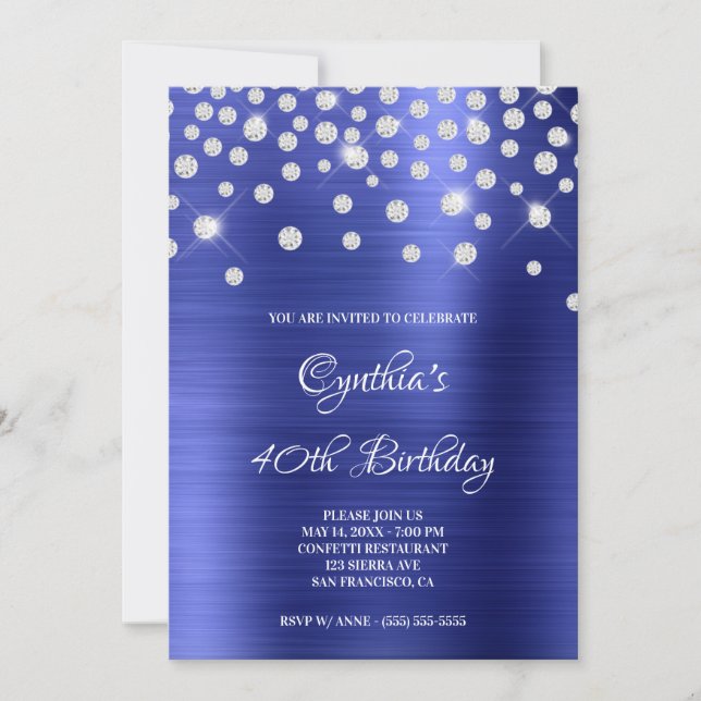 Diamond Confetti Sapphire Satin Foil Ombre Inbjudningar (Framsida)