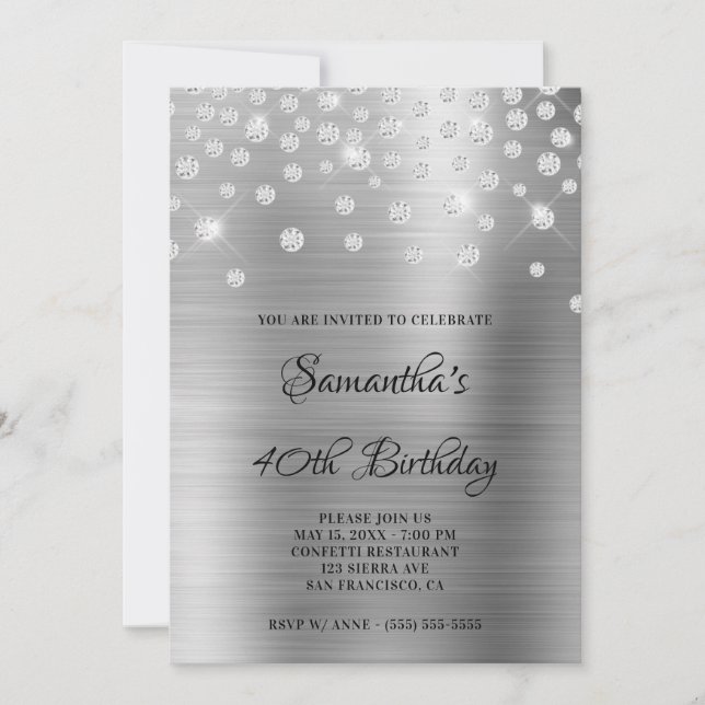 Diamond Confetti Silver Satin Foil Ombre Inbjudningar (Framsida)