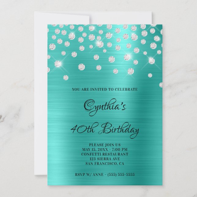 Diamond Confetti Turcos Satin Foil Ombre Inbjudningar (Framsida)